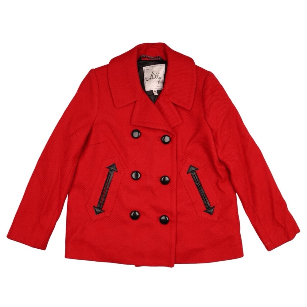 Milly Red Wool Double-Breasted Pea Coat Milly Red Double-Breasted Peacoat